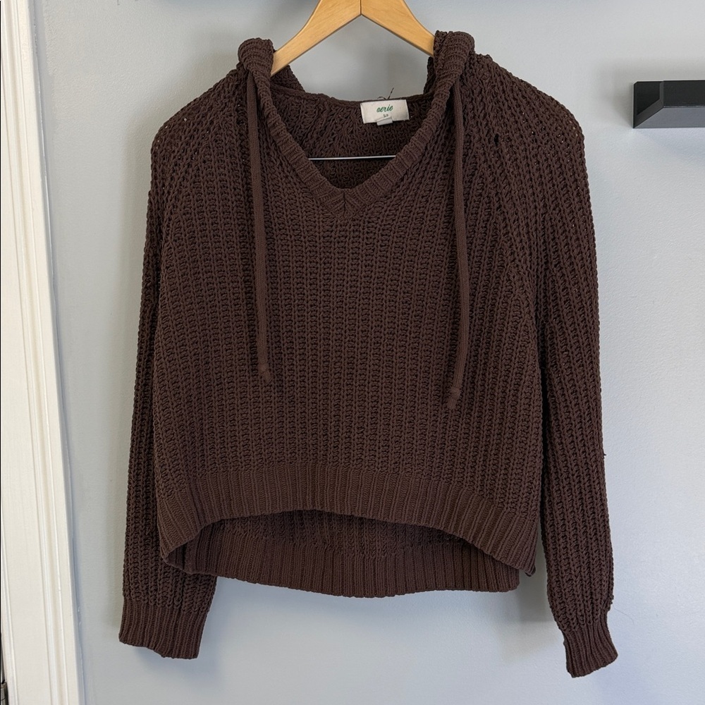 Aerie Cable Knit Hooded Sweater